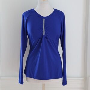 Athleta Pump It Up Blue Striped Long Sleeve Athletic Top Size Small